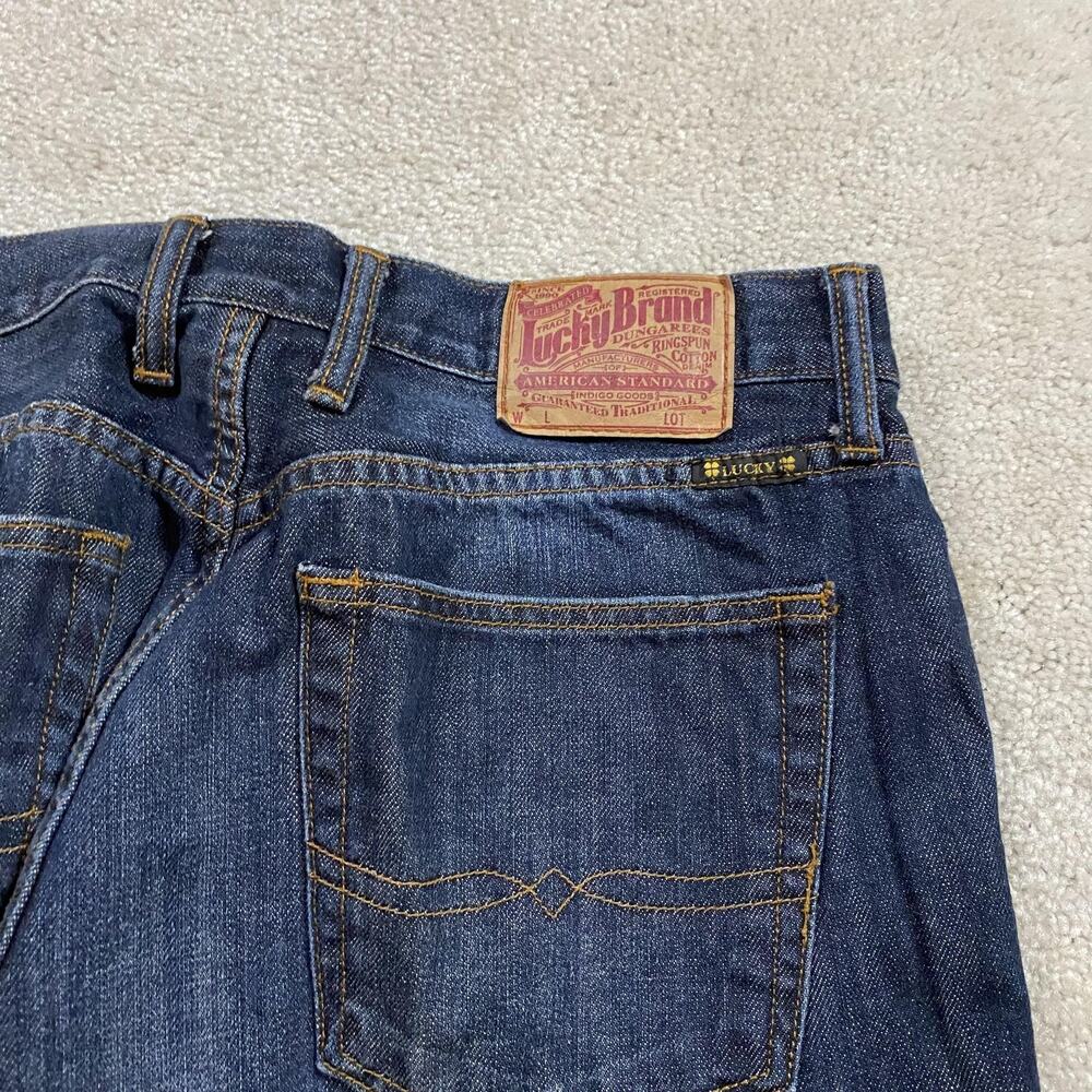 Lucky Brand 181 Relaxed Straight Jeans Mens 34x32 Blue Denim Dark Wash Baggy - Picture 2 of 12